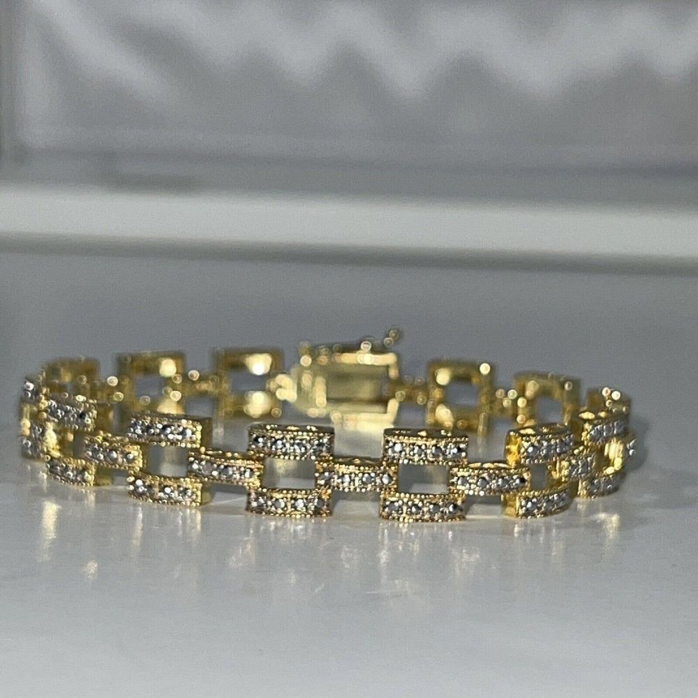 Diamond Accent Geometric￼ Shaped Tennis Bracelet Diamond Accent 18Kt Gold Square